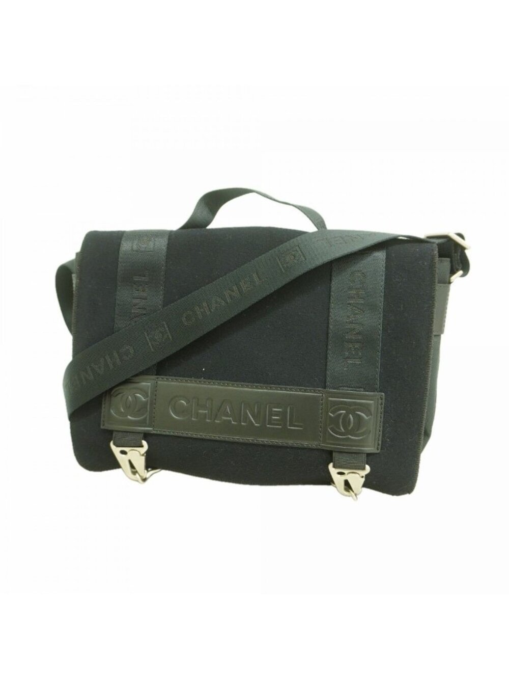 Chanel Handbag Sports Nylon Suede Black Silver 2-Way